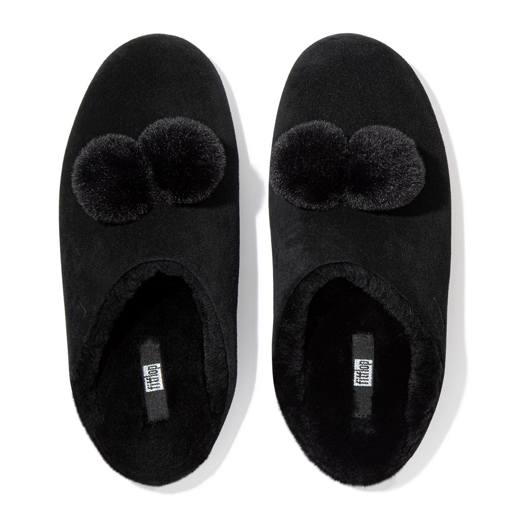 Fitflop Womens Slippers Black - Chrissie Pom-pom Shearling - 87MZSTAJH